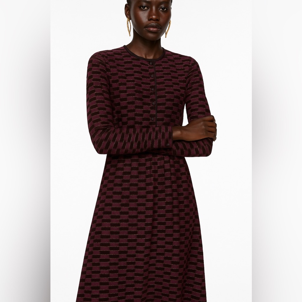 Max Mara Vintage Textured Velvet Stripe Dress – Plum/Black – Size 9 (S/M)